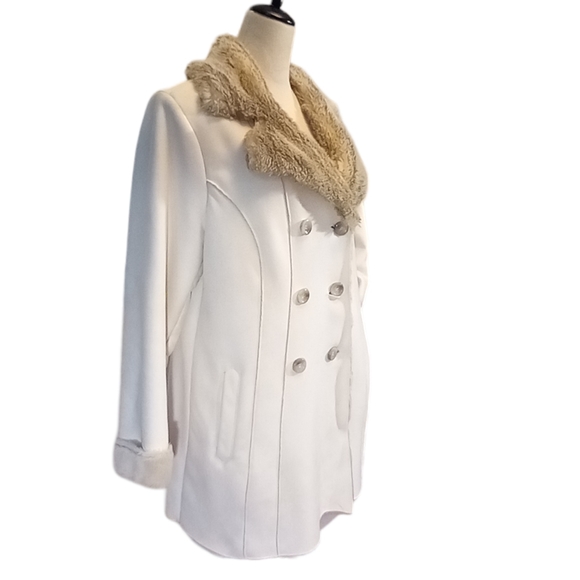 🏖️Soft Brushed Faux Suede w Faux Fur Lining Button Front Coat Size Large - Picture 9 of 13